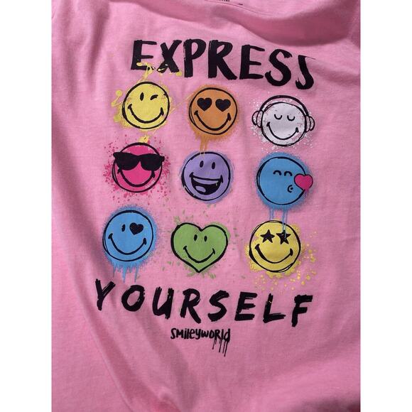 Girls Smiley World Pink Tie-Dye Twist front Shirt Short Sleeve Size XL(16) Faces - Picture 4 of 7